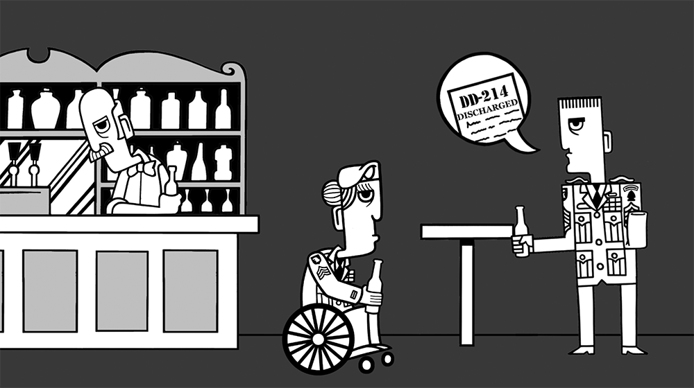 Still from Discharged game: meet another vet in the bar